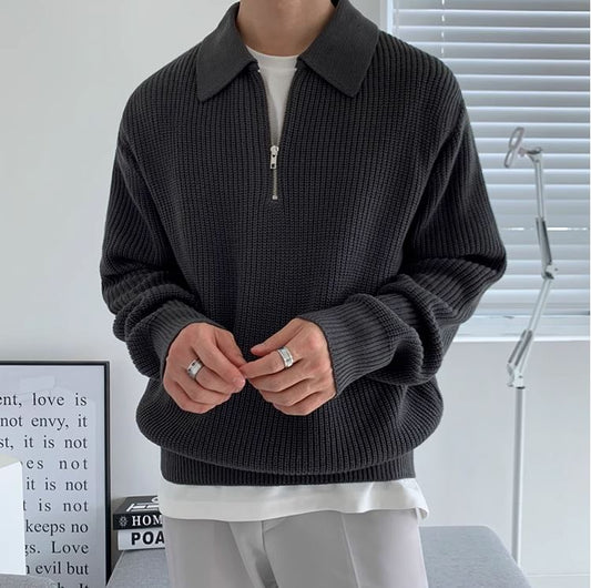 Half Zip-Up Collar Knitted Sweater